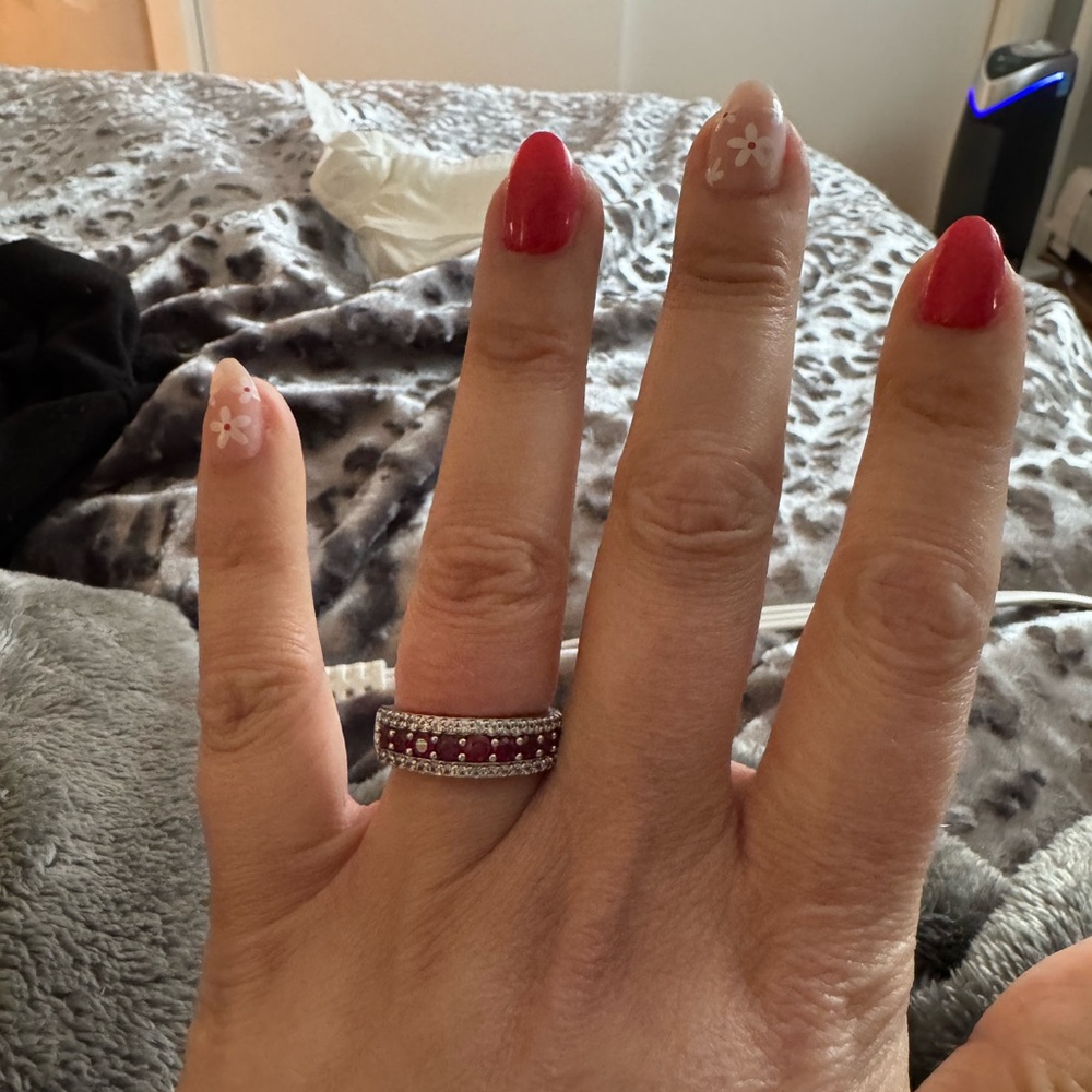 Elegant Red and Silver Band Ring